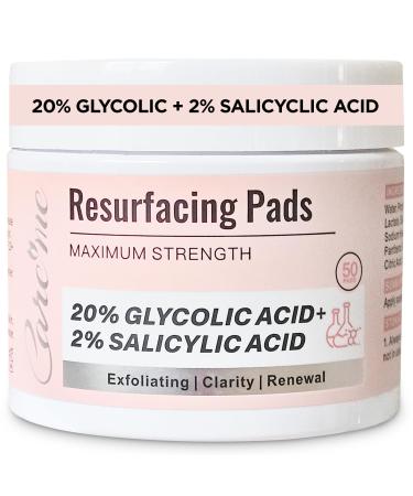 Glycolic Acid 20% & Salicylic Acid 2% Face Exfoliating Pads (50 Count)- Facial Peel Pads for Anti-Aging Cleansing Resurfacing Brightening Blemish Control Revealing Clear Glowing Youthful Skin