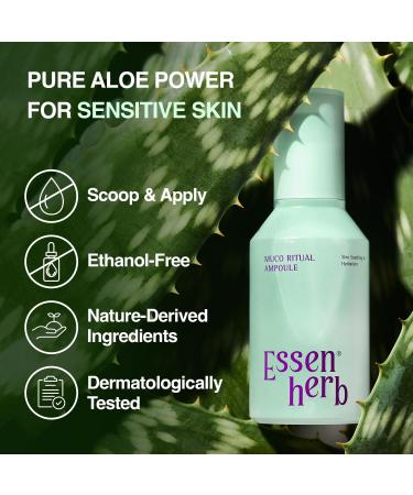 ESSENHERB Aloe Serum (Muco Ritual Ampoule) Korean Vegan Facial Essence with 95% Aloe Polysaccharides Lightweight Hydration for Dry & Visibly Stressed Skin 4.05 fl oz (120ml) - Buy Online on GoSupps.com