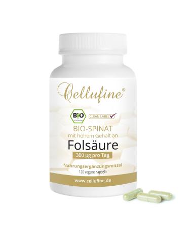 Cellufine organic spinach with high folic acid content-120 vegan capsules organic spinach lemon shell extract capsules allergen-free gluten-free lactose-free vegan without additives