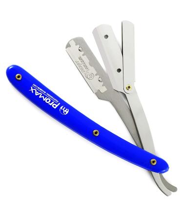 ProMax Care Professional Straight Edge Razor - Stainless Steel Barber Razor with 100 Derby Blades for Close Shaving - Men's Manual Safety Shaver with Blue Handle - Buy Online on GoSupps.com