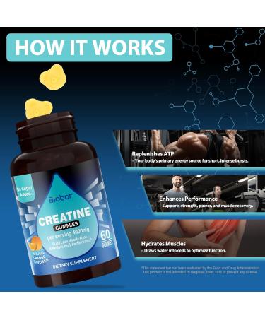 Biobor Creatine Monohydrate Gummies 4000mg for Men & Women No Sugar Added Chewable Creatine Supplement for Energy Boost Muscle Strength Vegetarian-Friendly Gluten Free (Orange 60 Count) - Buy Online on GoSupps.com