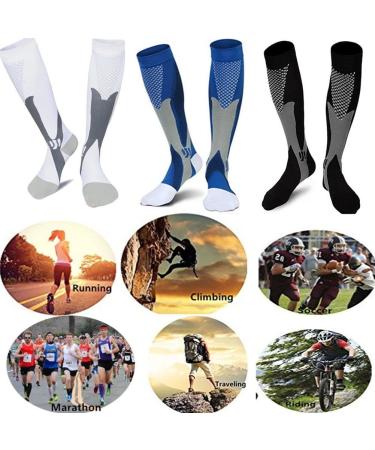 ZFiSt 3 Pair Medical Sport Compression Socks Men 20-30 mmHg - Black Blue White - For Running, Nursing, Edema, Diabetes, Varicose Veins - Buy Online on GoSupps.com