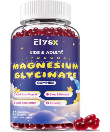 Liposomal Magnesium Glycinate 400mg Gummies for Kids & Adults Chewable Magnesium Bisglycinate Supplement with Theanine B6 Vitamins & Zinc for Zzz & Relaxation Muscle & Brain Sugar Free 60 Ct