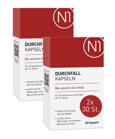 N1 diarrhea capsules 60 pcs - medical device for acute diarrhea - shortens the diarrhea duration relieves abdominal pain & shortens treatment 30 (2 -pack)
