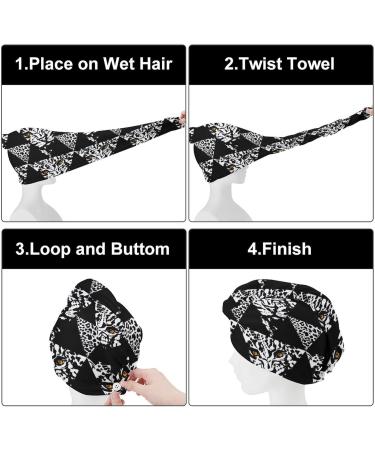 Super Absorbent Ink Brush Strokes Microfiber Hair Towel Wrap for Women 10x26 Inch Hair Turban with Button - Buy Online on GoSupps.com