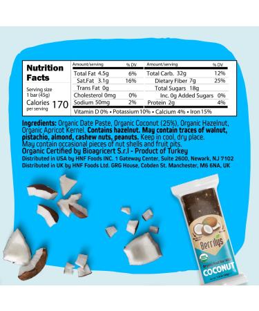 Berrilys Organic Energy Bar with Coconut 1.6oz x 15 Bars | USDA Organic Certified | Kids' Snack without Pesticides, Additives, or GMOs - Buy Online on GoSupps.com