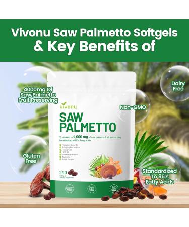 VivoNu Saw Palmetto Capsules Extract 8 in 1 Pumpkin Seed Oil - Supports Prostate Health Relieves Urination Issues Supports Hair Growth DHT Blocker 240 Softgels 240p(1bag) - Buy Online on GoSupps.com