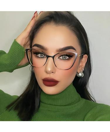 SERONI Vintage Metal Cat Eye Glasses - Blue Light Blocking Anti UV for Men & Women | 59mm Black-Silver - Buy Online on GoSupps.com