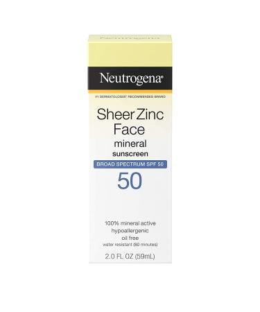 Neutrogena Sheer Zinc Oxide SPF 50 Mineral Face Sunscreen Lotion - Oil-Free, Non-Comedogenic, Hypoallergenic - 2 fl. oz - Buy Online on GoSupps.com