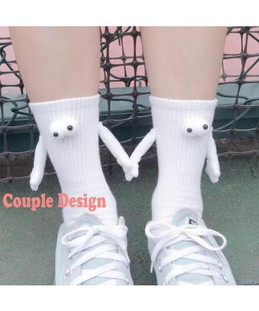 Hand in Hand Couple Socks | Magnetic 3D Doll Design | 2 Pairs White Mid-Tube Socks - Buy Online on GoSupps.com