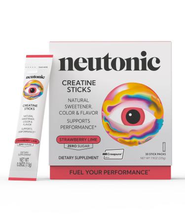 Neutonic Creatine Monohydrate | Strawberry Lime Flavored | Premium Micronized Creapure Creatine Powder | Supports Strength and Power | Zero Sugar Vegan | Convenient Single-Serve Packets | 30 Sticks