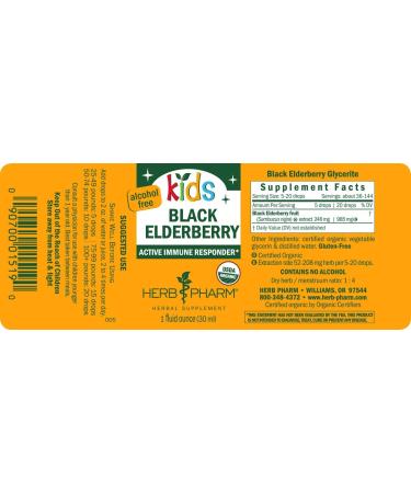 Herb Pharm Kids Black Elderberry Alcohol Free - Immune Support 1 fl oz (30 ml) - Buy Online on GoSupps.com