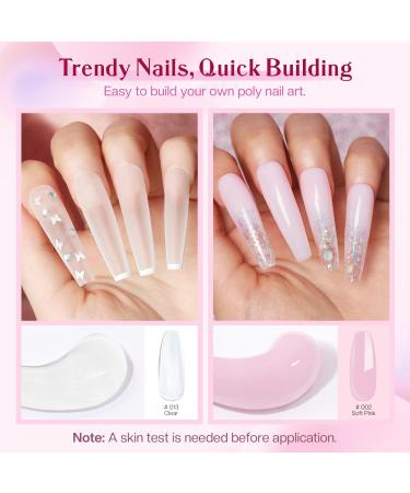 Modelones Poly Nail Gel Kit (15ML) Starter with U V Light 6W LED Nail Dryer Lamp 2 Colors Clear & Pink Gel Nail Extension Tips Kit with Top and Base Coat Natural Skin Tone Essential Manicure Tool - Buy Online on GoSupps.com
