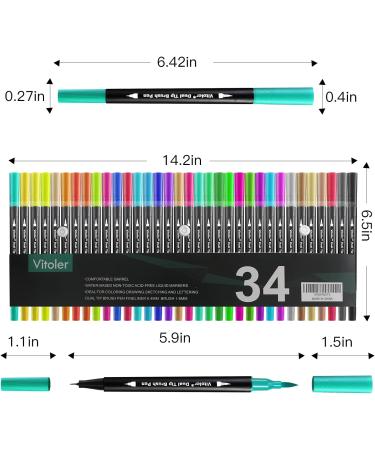 Vitoler Dual Tip Brush Markers - 34 Colors for Coloring, Drawing, and Art Projects - Buy Online on GoSupps.com