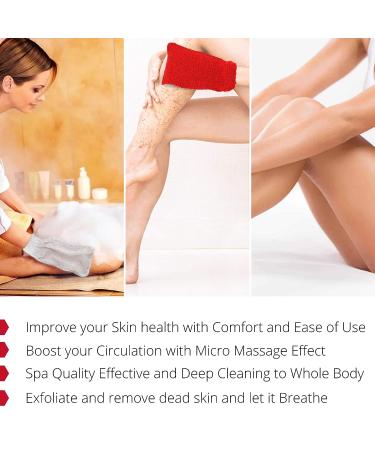 Exfoliating Loofah Glove Scrubber Mitten | Double Sided Bath Sponge Mitten & Soap Bag for Foaming | Red - Buy Online on GoSupps.com