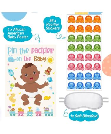 Pin the Pacifier Game Set for African American Baby Shower - 36 Pcs Stickers & Blindfold | Fun Party Supplies - Buy Online on GoSupps.com
