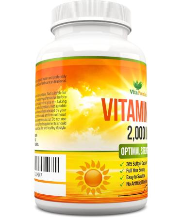 365 Easy to Swallow Softgels - Vitamin D3 Supplement 2000 IU for Optimal Strength - Full Year Supply - Buy Online on GoSupps.com