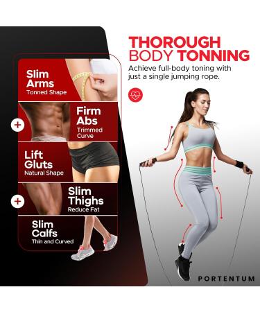 Portum Adjustable Jump Rope for Adults & Kids | Speed Rope with Foam Handles - Slipproof Length Adjustable | Perfect for Fitness & Endurance Training - Red - Buy Online on GoSupps.com