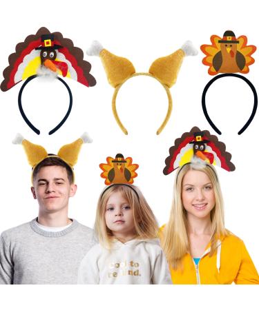 Camlinbo 6 Pcs Thanksgiving Turkey Headbands 3 Styles Thanksgiving Costume Party Favors Accessories Head Boppers