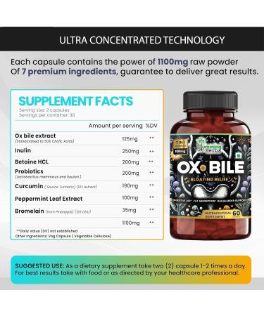 SS Ox Bile Extract 1100mg - Digestive Aid for Bloating Relief Enhanced Fat Absorption and Gallbladder Support - With Probiotics Turmeric Inulin - Buy Online on GoSupps.com