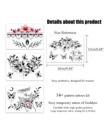 ROARHOWL Sexy Temporary Tattoo Kit - 3D Realistic Flowers & Butterflies for Abdomen, Chest, Waist & Back - Perfect False Tattoos for Women (Design 3) - Buy Online on GoSupps.com