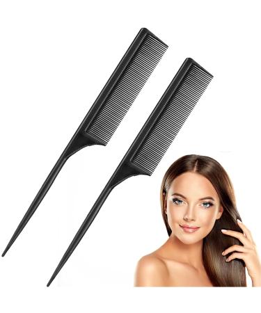 2 Pieces Rat Tail Fine Tooth Comb Carbon Fiber Teasing Styling Comb Anti Static Heat Resistant Tail Comb for Back Combing Root Teasing Adding Volume Evening Styling Women Men Black