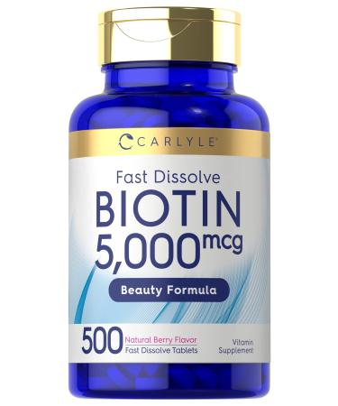 Carlyle Biotin 5000mcg | 500 Fast Dissolve Tablets | Vegetarian Non-GMO Gluten Free Supplement