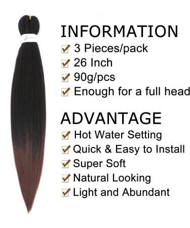 3 Packs/Lot EZ Braid 26 inch Professional Pre Stretched Braiding Hair Yaki Texture Braiding Hair for Crochet Hair Braids Long Free Synthetic Fiber Hair Extensions (#T1B/30) 26 Inch (Pack of 3) #T1B/30 - Buy Online on GoSupps.com