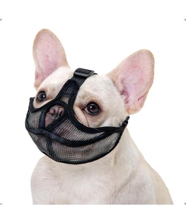 ILEPARK French bulldog muzzle no cover forehead dog muzzle for short snout dog adjustable breathing mesh anti biting chewing (XL black) XL black - Buy Online on GoSupps.com