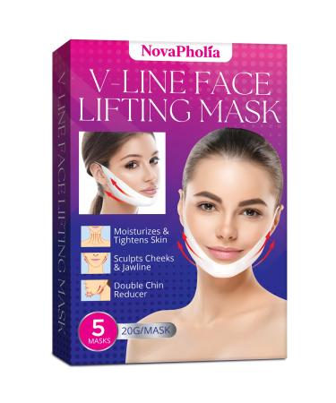 NOVAPHOLIA Double Chin Reducer, Face Lift Chin Mask For Double Chin Eliminator, Face Slimmer V Line Lifting Mask, Chin Strap For Double Chin For Women, 5 Pcs V Shaped Slimming Face Mask Chin Mask Lift