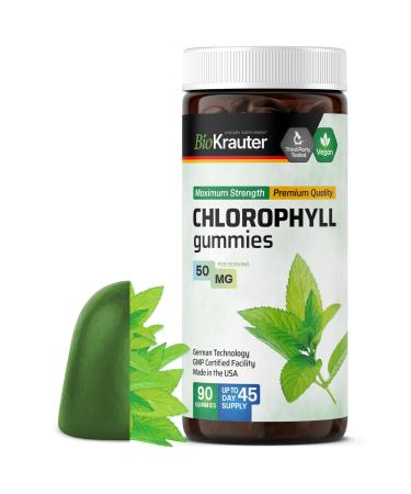 BIO KRAUTER Chlorophyll Gummies - 90 Chews - Chlorophyll Supplements - Natural Skin & Detox Support - Vegan Pectin Based Non-GMOs Chews