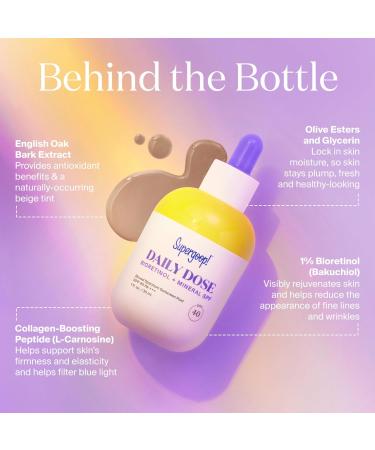 Supergoop! Daily Dose Bioretinol + Mineral SPF 40 - Plant-Based Retinol Alternative with Bakuchiol & Peptides for All Skin Types - Repair & Protect Skin - Buy Online on GoSupps.com