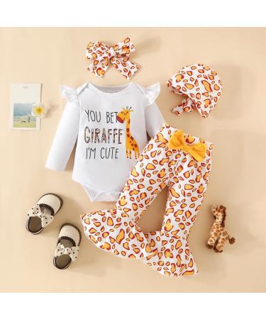 Baby Girls Cow Print Ruffled Long Sleeve Tops and Pants Set - 9-12 Months | Infant Clothing Outfit with Gifts | White Giraffe Design - Buy Online on GoSupps.com