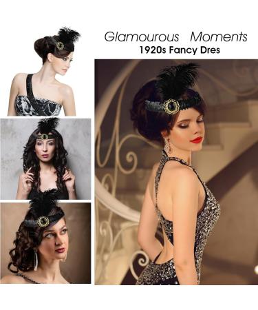 WLLHYF 1920s Headbands for Women Black Feather Hairband Rhinestone Crystal Flapper Headpiece 20s Vintage Beaded Leaf Hairband Hair Valentines Accessory for Girls Costume Party (Black Crystal) - Buy Online on GoSupps.com