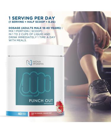 Nova Pharma Punch Out Pre Workout Powder L-Carnitine and Antioxidant-Rich Pre Workout Supplement Boost Stamina and Endurance for Gym Training and Workouts - 40 Servings (Dragon Fruit) - Buy Online on GoSupps.com