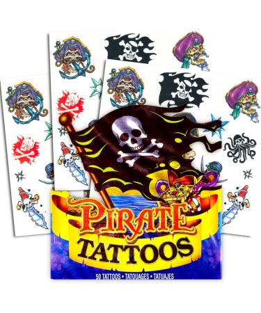 Pirate Tattoos - 50 Assorted Temporary Tattoos for Pirate Party Supplies and Favors - Buy Online on GoSupps.com
