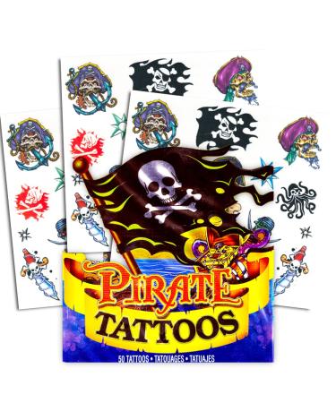 Pirate Tattoos - 50 Assorted Temporary Tattoos (Pirate Party Supplies and Pirate Party Favors)