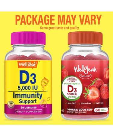Vitamin D3 5000 IU Extra Strength Gummies for Bone Health - 60 Strawberry Flavored Gummies - Buy Online on GoSupps.com