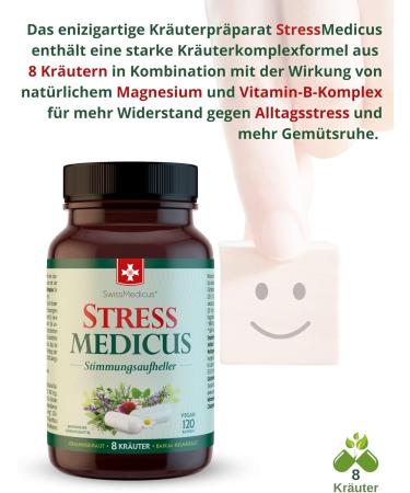 Swissmedicus Stress Medicus - Natural Herbal Supplement for Mood & Mental Health | 120 Vegan Capsules with St. John's Wort & Baikal Helmet Herb - Buy Online on GoSupps.com