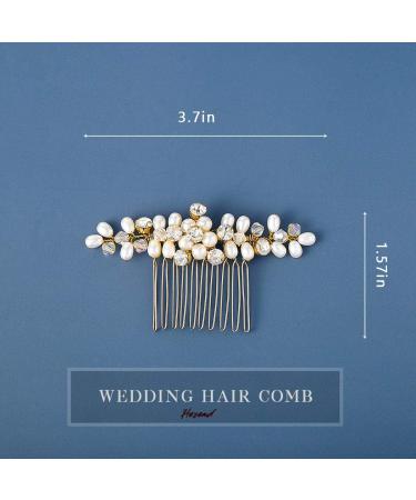 Gold Crystal Pearl Bride Wedding Hair Comb | Bridal Hair Piece for Women & Girls - Buy Online on GoSupps.com