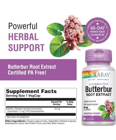 Solaray Butterbur Root Extract 50 mg - 60 VegCaps for Natural Relief - Buy Online on GoSupps.com