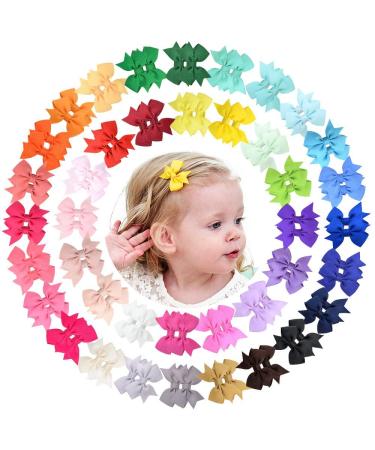 DOOBOI Hair Clips 80PCS 2'' Baby Girls Fully Lined Grosgrain Boutique Solid Color Ribbon Mini Hair Bows for Teens Infants Kids Toddlers Newborn Children Set of 40 Pairs