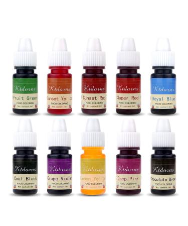 Food Coloring - 10 Color cake food coloring liquid Variety Kit for Baking, Decorating,Fondant and Cooking, Slime Making Supplies Kit - .25 fl. oz. (6ml) Bottles