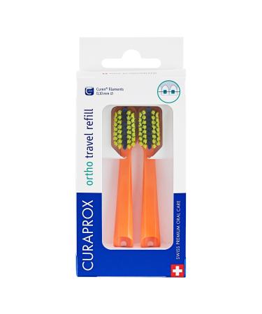 Curaprox CS 5460 ortho travel refill brush heads for travel toothbrush duo-pack orange