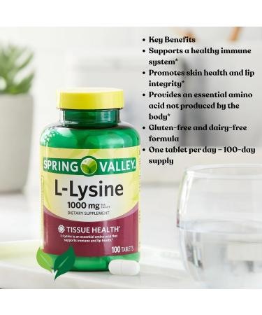 L-Lysine 1000mg Tablets Essential Amino Acid for Immune Support Collagen Formation and Skin Health High-Potency Lysine Supplement 100 Count Gluten-Free Vitamin Guide Included - Buy Online on GoSupps.com