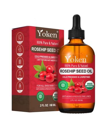 Organic Rosehip Seed Oil for Face 100% Pure and Natural Cold Pressed Unrefined Rosehip Oil Carrier for Skin Hair & Nails - Lightweight Fast-Absorbing (2 fl oz) 2 Fl Oz (Pack of 1)