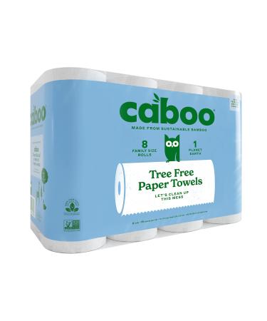 Caboo Tree Free Bamboo Paper Towels, 8 Rolls, Earth Friendly Sustainable Kitchen Paper Towels with Strong 2 Ply 8 Count (Pack of 1)