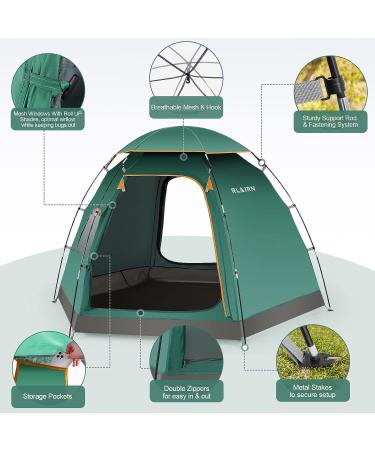 RLAIRN 4 Person Waterproof Camping Tent | Pop Up Instant Family Tent with Windproof Ropes | Ultralight & Anti-UV | Ideal for Camping, Hiking, Outdoor Activities | Green - Buy Online on GoSupps.com