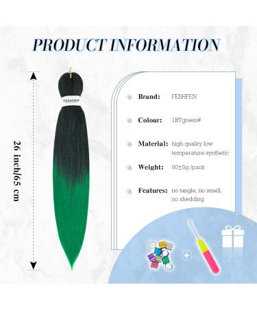 Feshfen Pre-Stretched Braiding Hair Extensions - 65 cm Yaki Texture - 8 Pieces - Black to Green (1BT/Green) - Synthetic EZ Braiding Hair - Buy Online on GoSupps.com