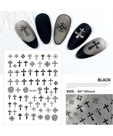 Christian Religious Thin Tough Hot Glue Cute Manicure Japanese Sticker Punk Cross Army Flower 5D Soft Relief 5d Nail Art Stickers White/Black (White) - Buy Online on GoSupps.com
